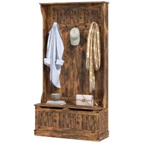 3-In-1 Entryway Bench with Coat Rack, Hall Tree with Bench and Shoe Storage, 5 Hooks for Hallway Rustic Brown |