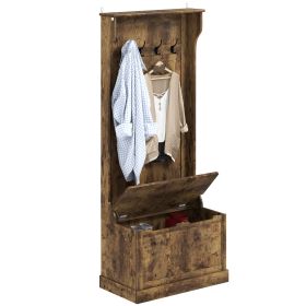 Hall Tree with Coat Rack, Storage, and Sitting Bench, Rustic Brown