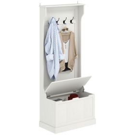 Hall Tree with Coat Rack, Storage, and Sitting Bench, White