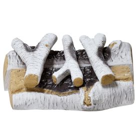 5 Piece Gas Fireplace Logs Birch,Ceramic Log Set Birch Wood Style for Indoor or Outdoor Firepit