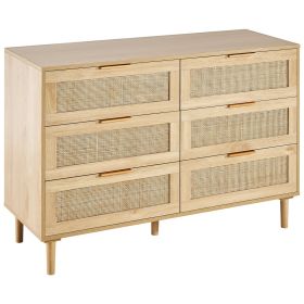 VEVOR 6 Drawer Rattan Dresser, Boho Dresser, Rattan Chest of Drawers with Spacious Storage, Natural Rattan Dresser for Bedroom, Living Room & Hal