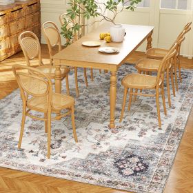 5x7 Area Rug, Vintage Machine Washable Rug, Non-Slip Carpet for Living Room, Bedroom, Dining Room, Brown and Green