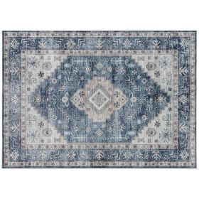 5x7 Area Rug, Vintage Washable Rug, Non-Slip Floor Carpet for Living Room, Bedroom, Dining Room, Blue