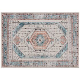 5x7 Area Rug, Vintage Machine Washable Rug, Non-Slip Floor Carpet for Living Room, Bedroom, Dining Room, Brown and Blue