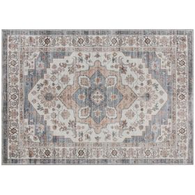 8x10 Area Rug, Vintage Machine Washable Rug, Non-Slip Carpet for Living Room, Bedroom, Dining Room, Brown & Light Blue