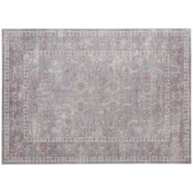 Machine Washable Area Rug 8x10, Non-Slip Traditional Flower Print Floor Carpet for Living Room, Bedroom, Grey and Brown