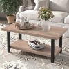 Modern furniture luxury simple style rectangular double-layer tea table wood steel light brown