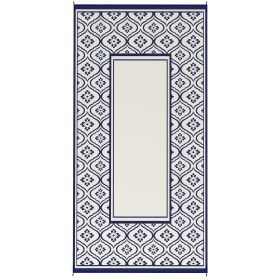 Reversible Outdoor Rug, Waterproof Plastic Straw With Carry Bag, 9 X 18, Blue & White Gourd Border (Option: Blue)