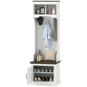 3-in-1 Hall Tree with Shoe Storage, Coat Rack with Bench, Entryway Furniture with Five Hooks, White Wood Grain (Color: White)