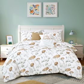 6 Piece Brown Mushroom Print Comforter Set Queen King Size (size: King)