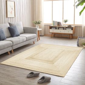 rectangular stripe jute rug  3x4Ft (Color: Beige)
