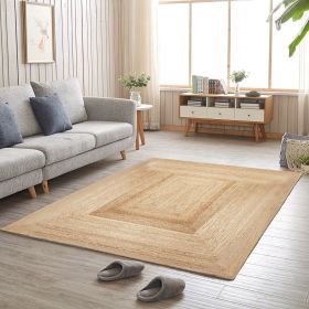 rectangular stripe jute rug  3x5Ft (Color: Natural)